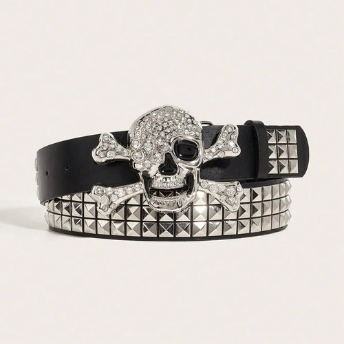 Ceinture cloutée à boucle tête de mort