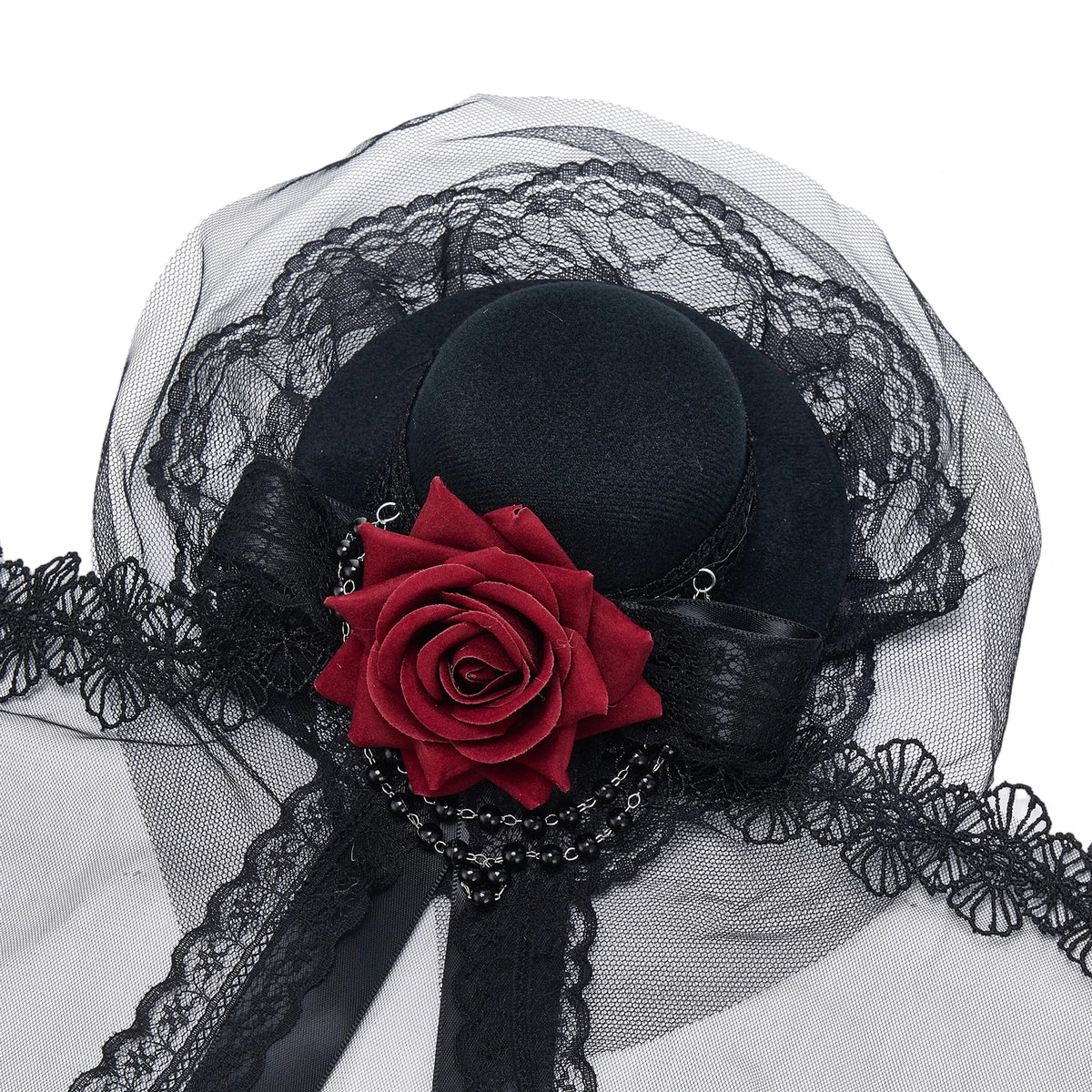 Mini chapeau à voilette et rose