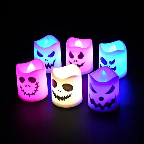 Bougies LED visages d'Halloween (lot de 6)