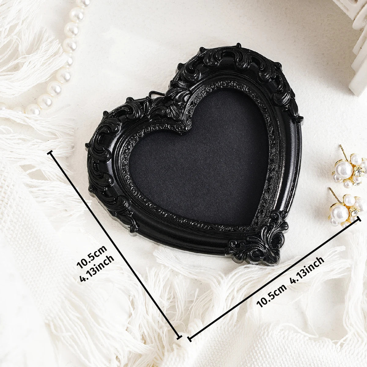 Cadre en cœur baroque noir, 10,5 cm